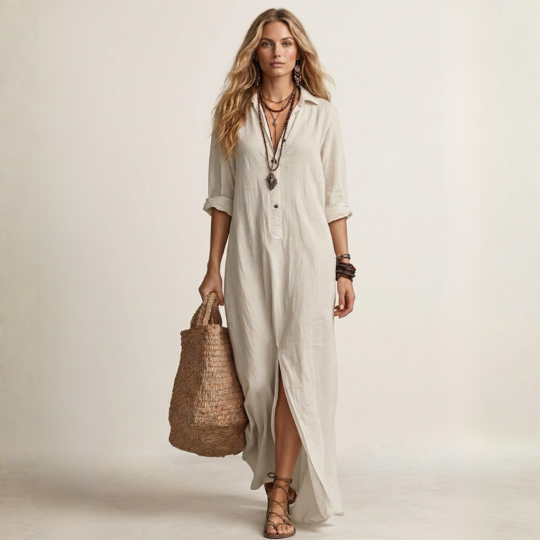 Afrodite - Duga crna haljina s gumbima