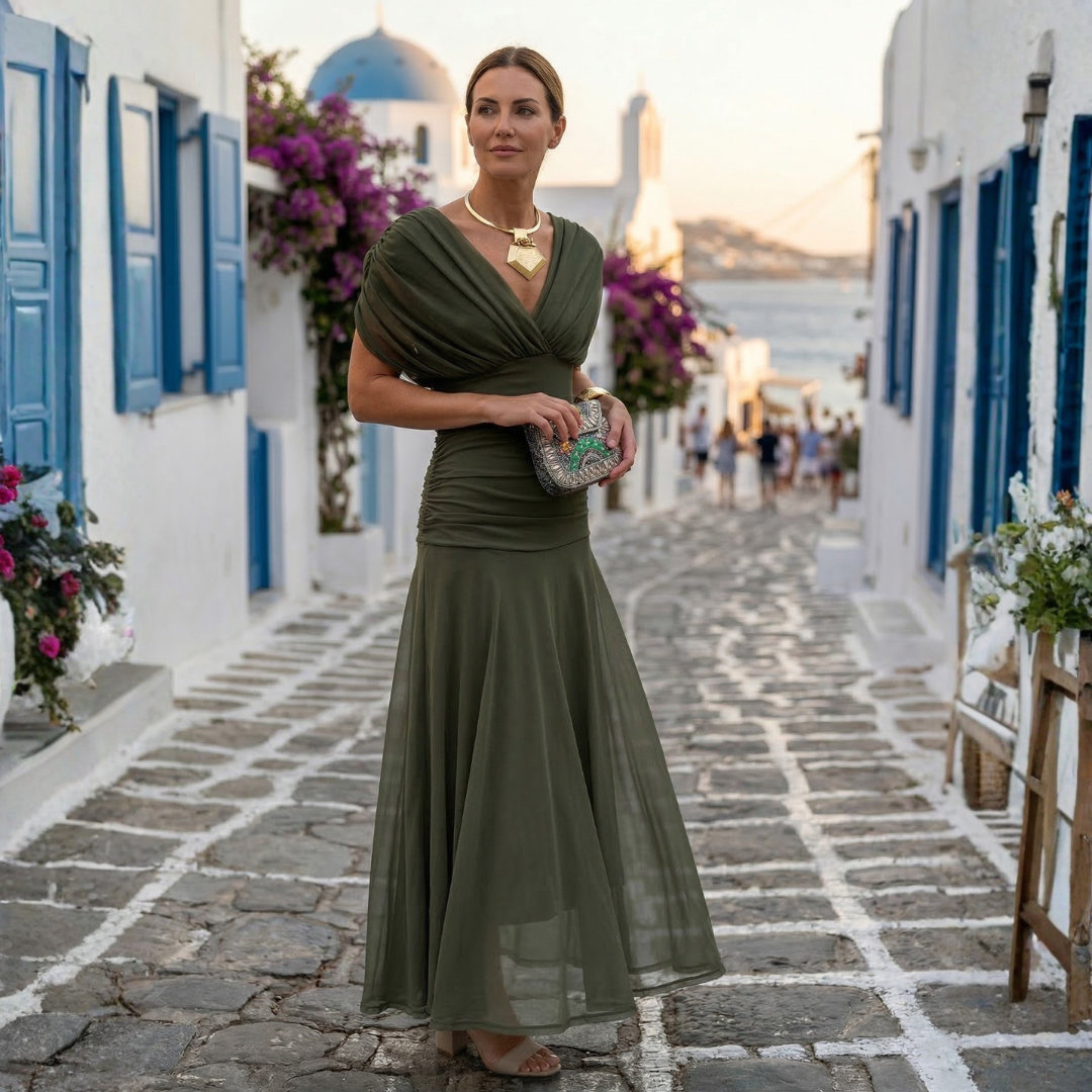 Xenia - Duga elegantna haljina s V izrezom