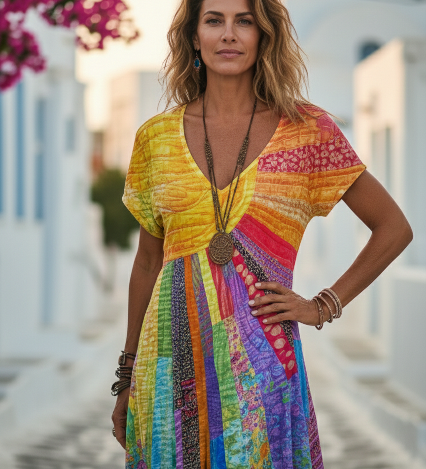 Nefeli - Haljina s boho uzorkom s motivom sunca