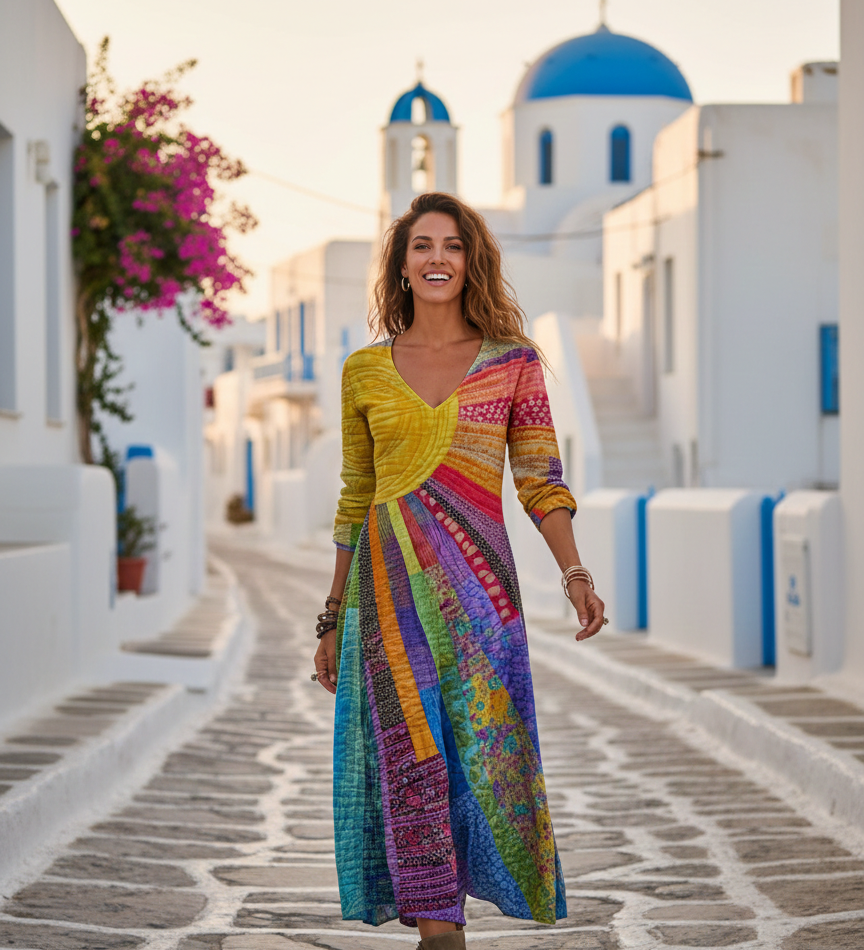 Nefeli - Haljina s boho uzorkom s motivom sunca