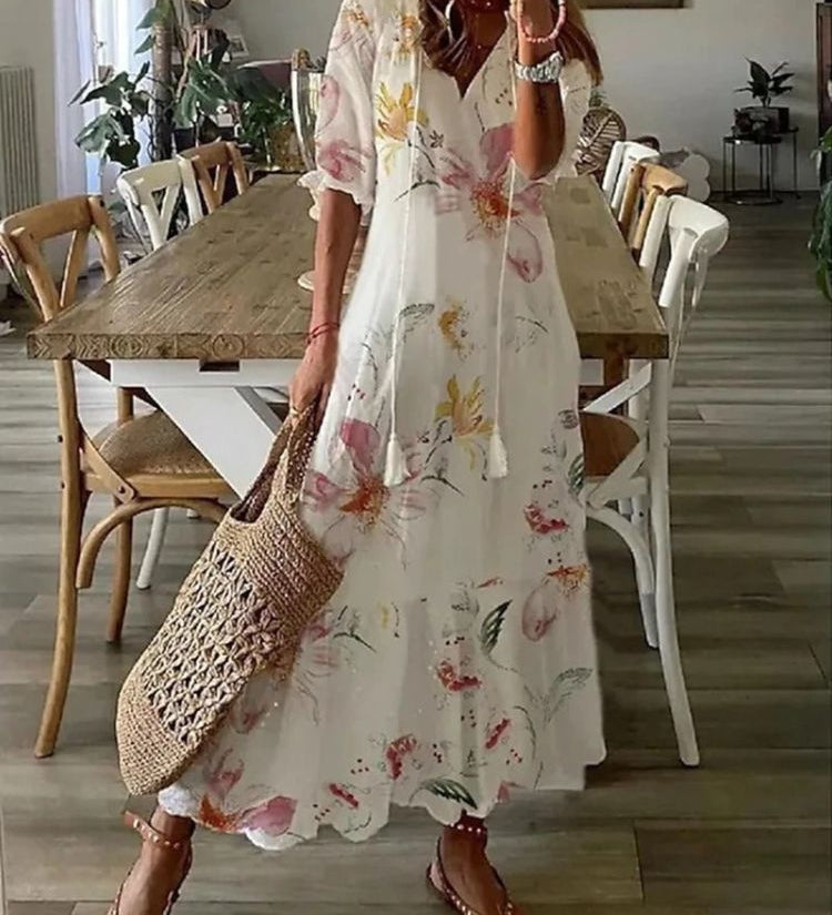 Kleoniki - Elegantna baršunasta maksi haljina s cvjetovima