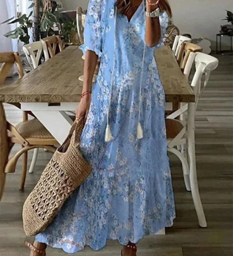 Kleoniki - Elegantna baršunasta maksi haljina s cvjetovima