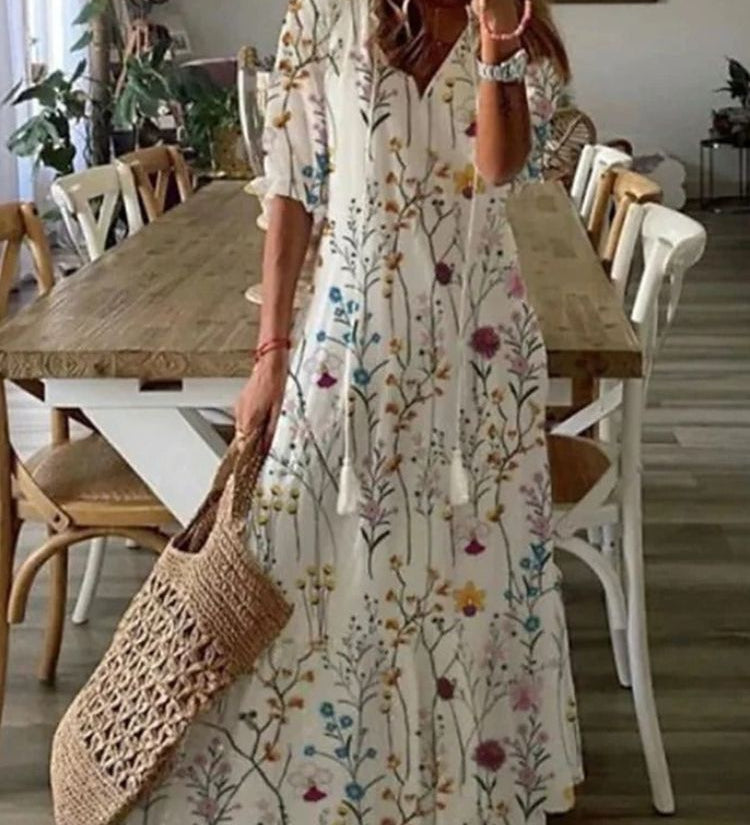 Kleoniki - Elegantna baršunasta maksi haljina s cvjetovima