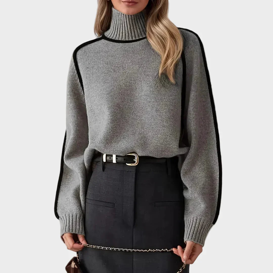 Kraljevski - Elegantni jednobojni pulover s visokom ovratnikom