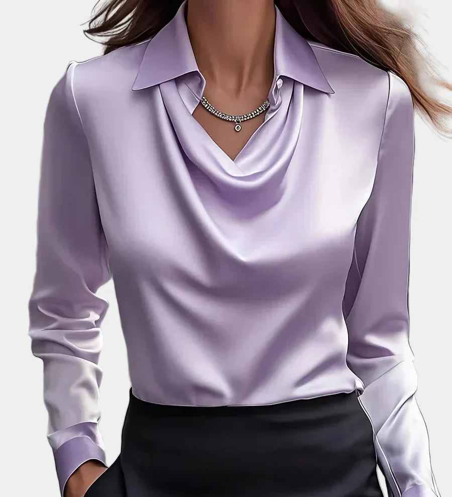 Elegantna Bijela Satenska Bluza s Draper Dekolteom