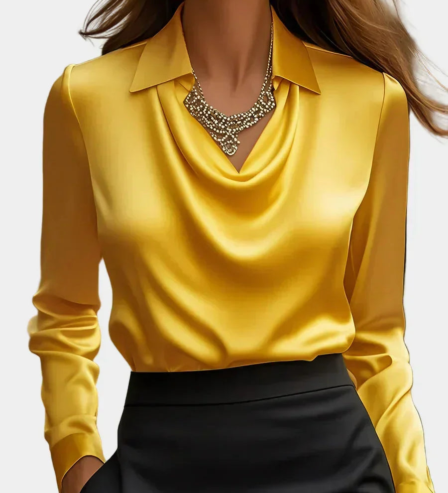 Elegantna Bijela Satenska Bluza s Draper Dekolteom