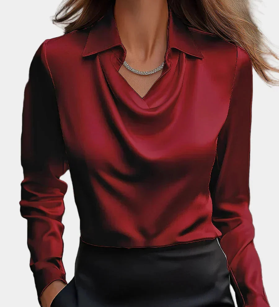 Elegantna Bijela Satenska Bluza s Draper Dekolteom