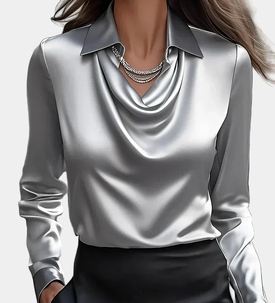Elegantna Bijela Satenska Bluza s Draper Dekolteom