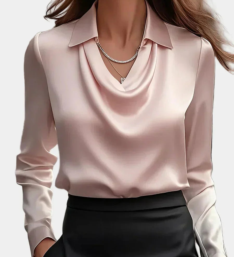 Elegantna Bijela Satenska Bluza s Draper Dekolteom