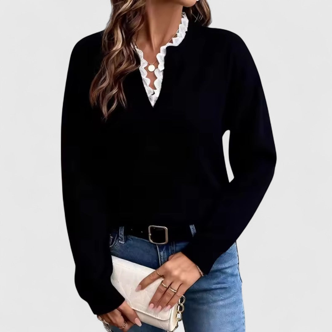 Sreća - Bluza s Čipkom i V-Izrezom s Elegantnom Udobnošću