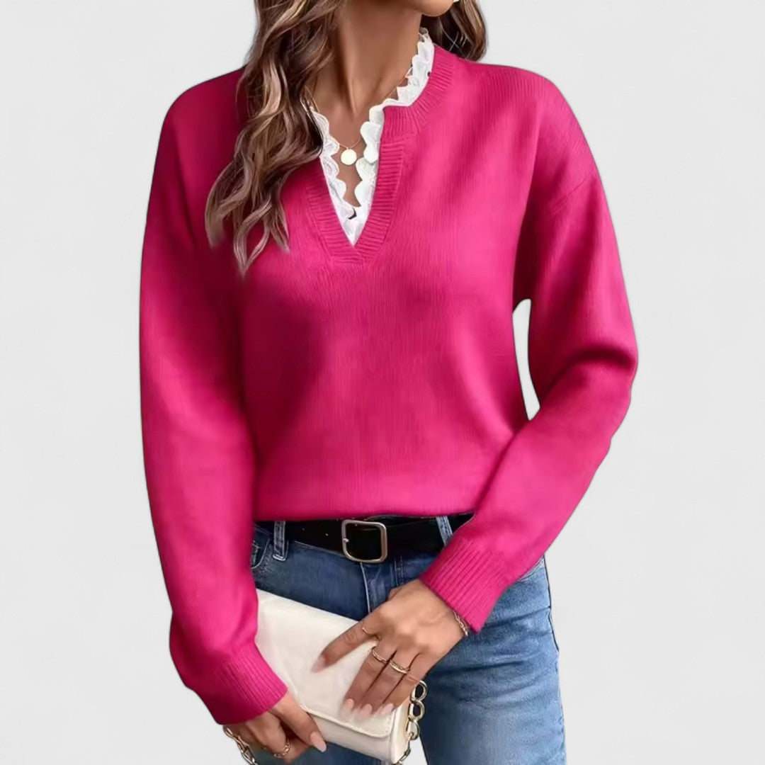 Sreća - Bluza s Čipkom i V-Izrezom s Elegantnom Udobnošću