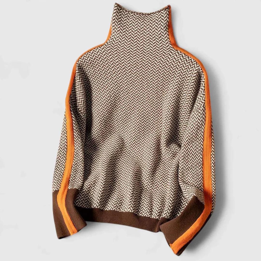 Aristoniki - Pulover s visokim ovratnikom i elegantnim kontrastnim prugama